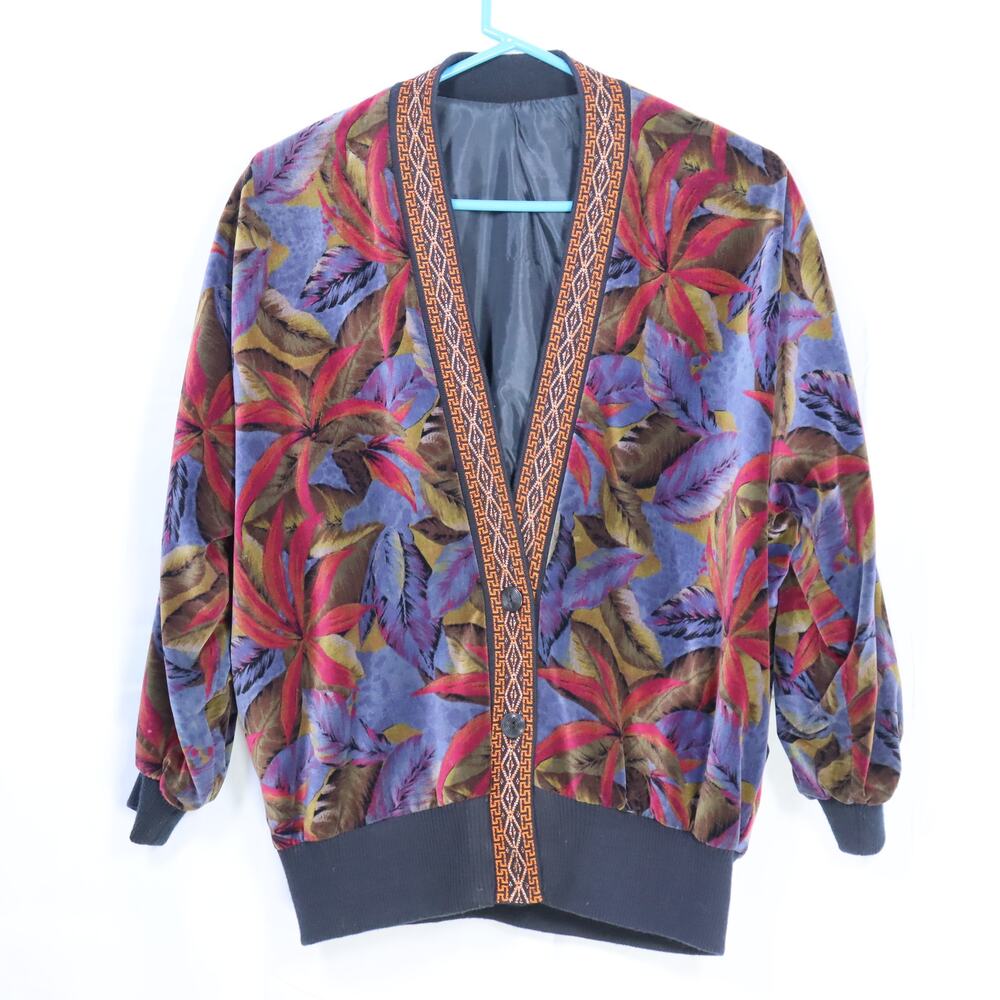 Vintage Velour Tropical Floral Statement‎ Jacket Boho Luxe 80s 90s